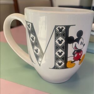 Disney Mickey Mouse M Monogram Coffee Mug White Gray Black Red Yellow